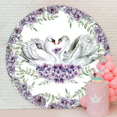 Aperturee - Purple Floral And Swan Round Baby Shower Backdrop